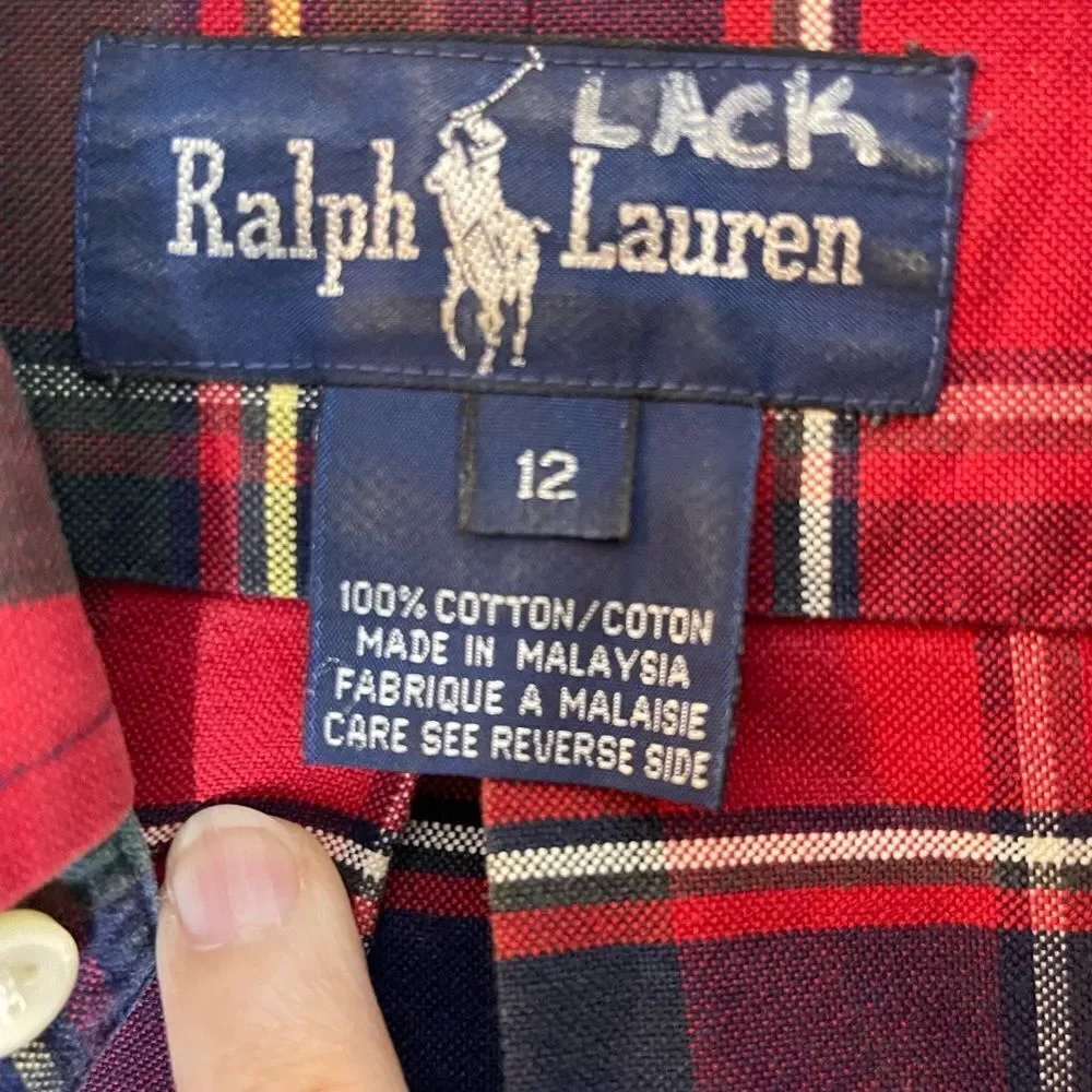 Ralph Lauren red plaid long sleeve button‎ down shirt, size 12